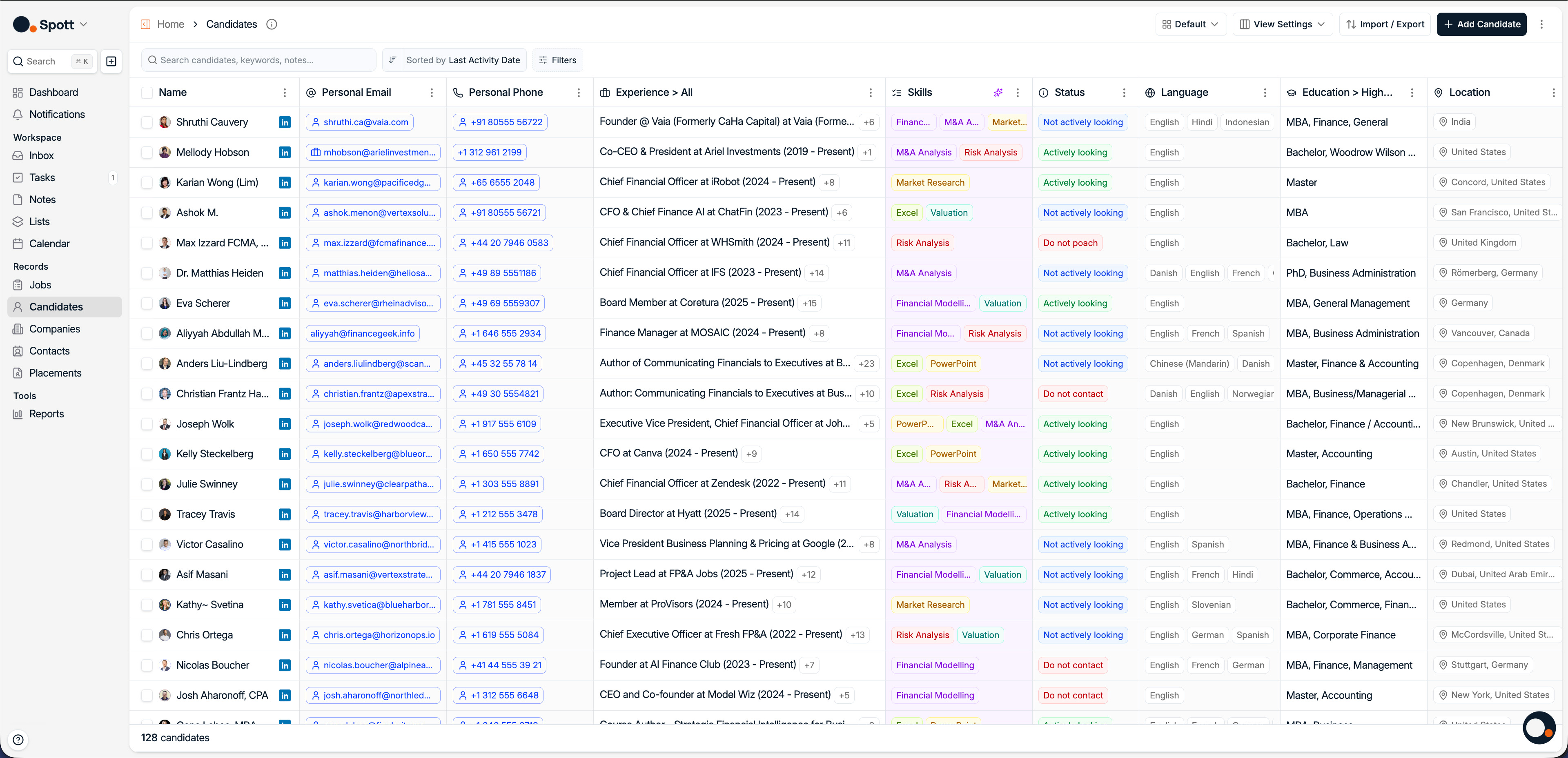 Applicant list screenshot